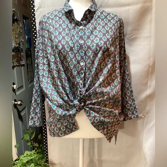 Gretchen Scott Floral Patterned Lightweight Blouse Made in India Size M/L - Picture 2 of 8